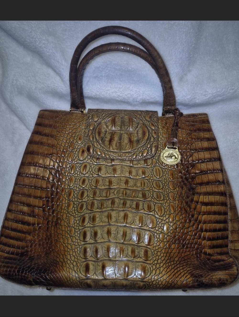 Brahmin Brown Croc-Embossed Satchel with Gold Charm - Picture 1 of 3